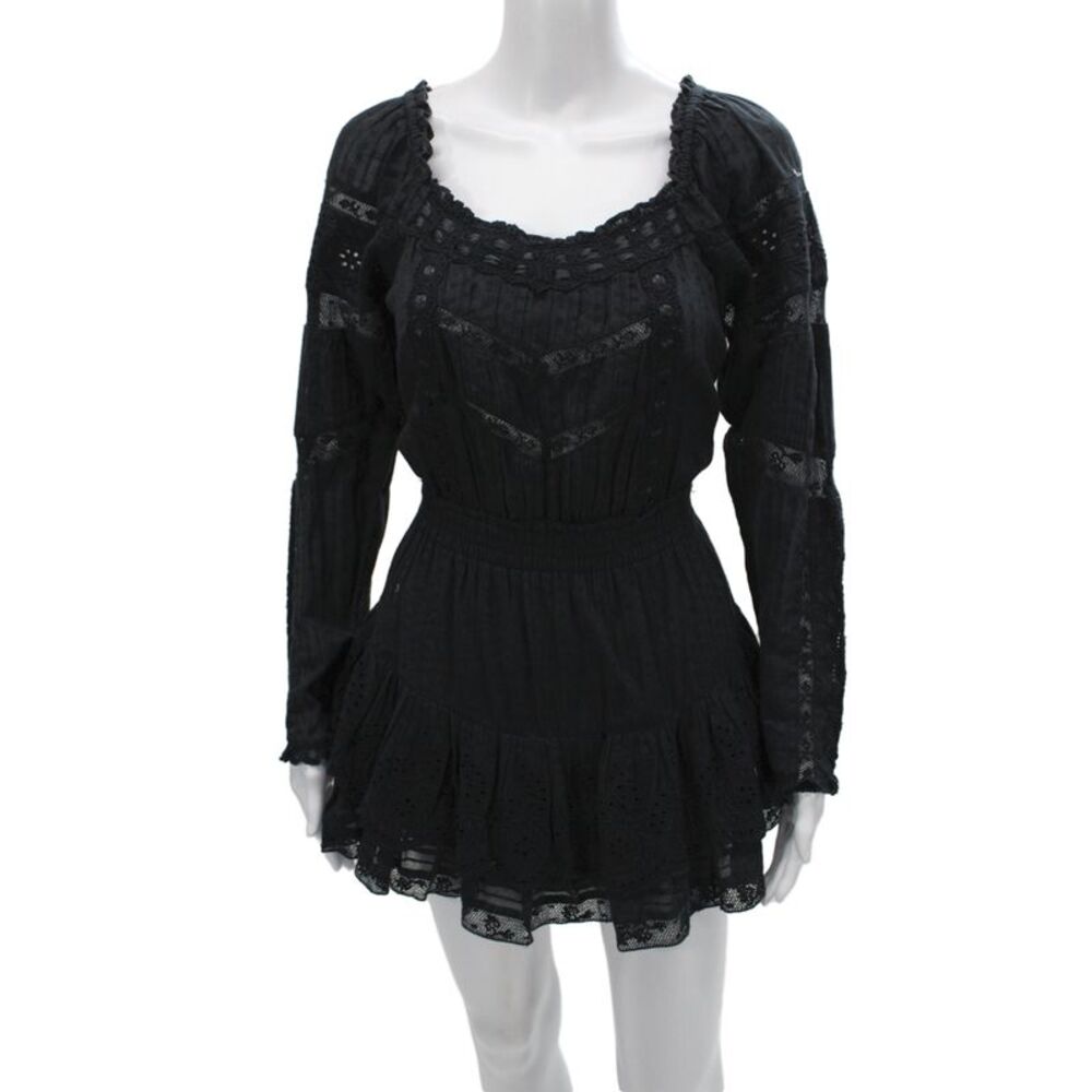Love Shack Fancy Womens Fit & Flare Mini Dress Black Long Sleeve Size S